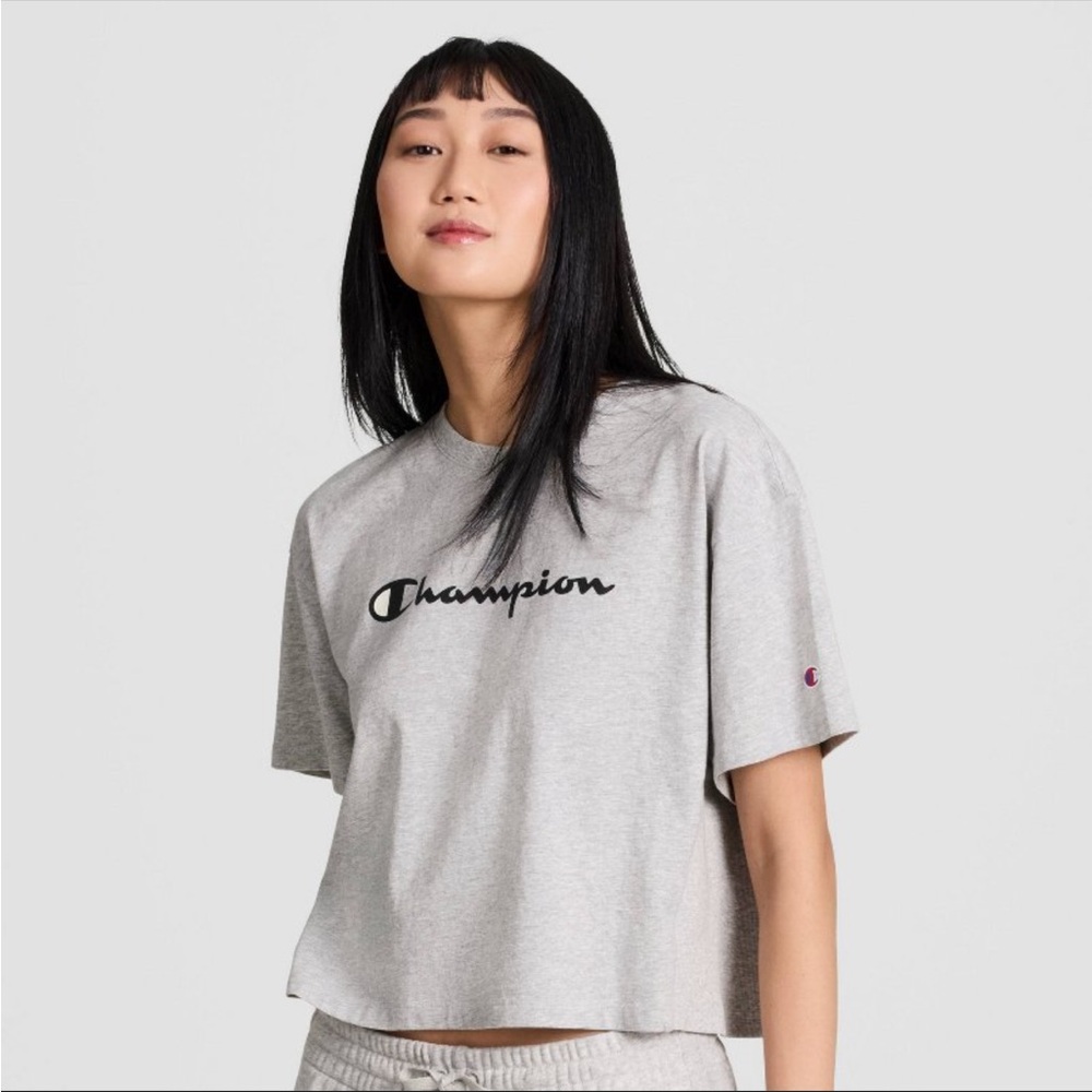 Champion Women's Short Sleeve T-Shirt Crop - Heather Gray XS NWT